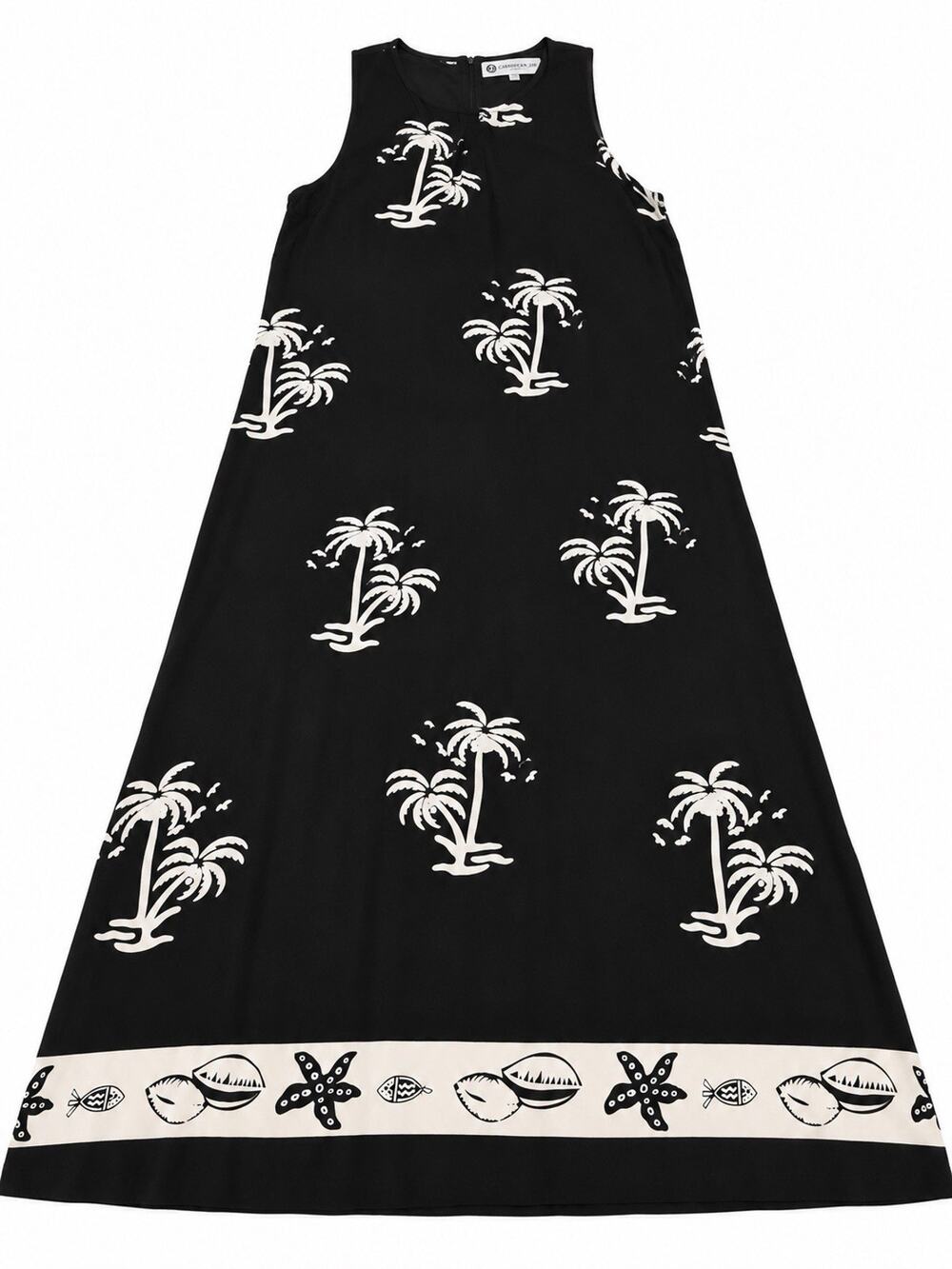 Dee Dees Women’s L Black White Palm Tree Tropical Sleeveless Maxi Dress